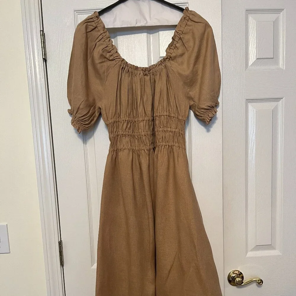 Spartina 449 Linen midi dress taupe size medium - Picture 3 of 5